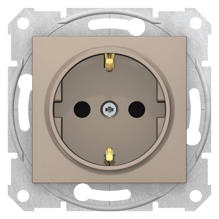 Розетка Schneider Electric SEDNA, скрытый монтаж, с заземлением, со шторками, титан, SDN3001768