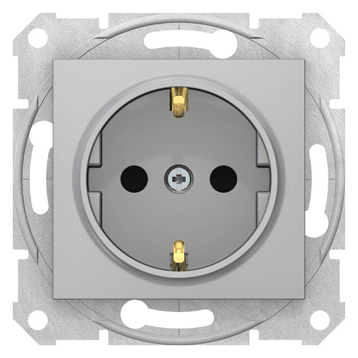 Розетка Schneider Electric SEDNA, скрытый монтаж, с заземлением, со шторками, алюминий, SDN3001760