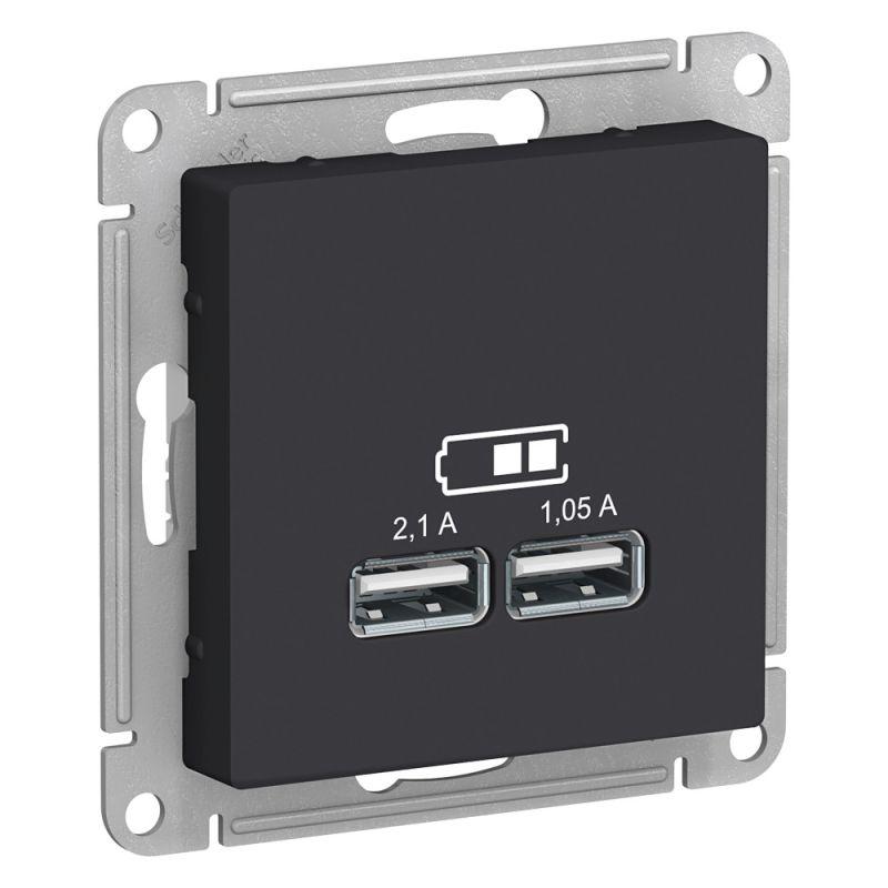 Розетка USB AtlasDesign тип A+A 5В 1х2.1А 2х1.05А механизм карбон SE ATN001033