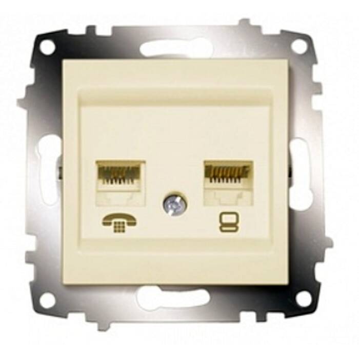 Розетка телефонная компьютерная RJ11+RJ45 ABB COSMO, , кремовый, 619-010300-249